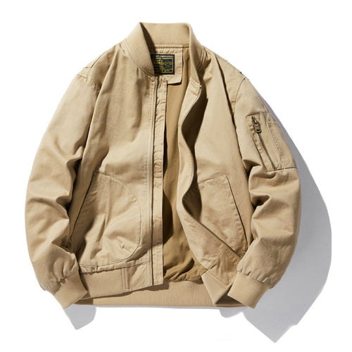 Herren  Baumwoll-Canvas Pilot Zip-Jacke mit geripptem Kragen, Bündchen, Saum und utility Ärmel Tasche Drune