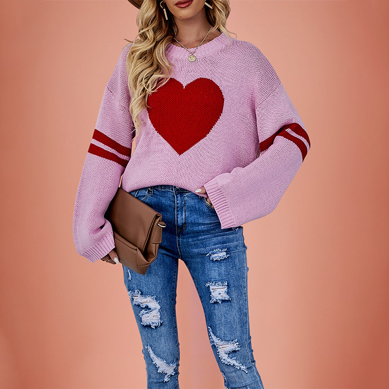 Damen Strickpullover mit Herzdruck und lässigem Schnitt Drune