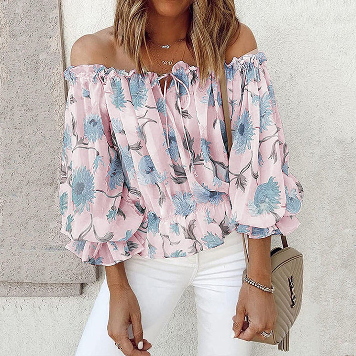 Damen Off-Shoulder Bluse mit floralen Mustern und Rüschendetails Drune