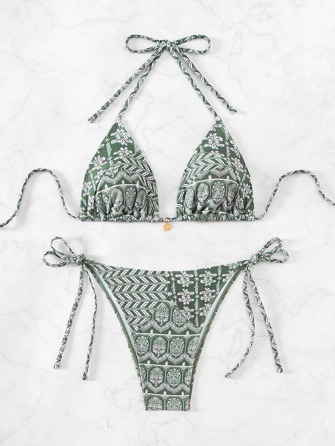 Damen Triangel-Bikini mit verspielt floralem Design und bindbaren Trägern Drune