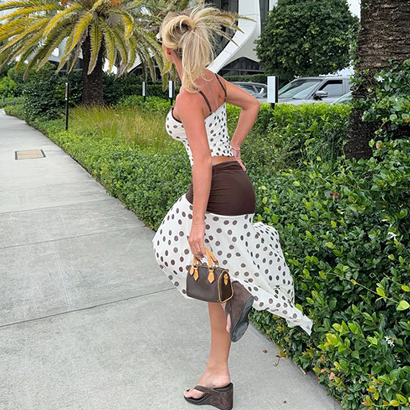 Damen Verspieltes Polka Dot Kleid mit Rüschenelementen und elastischem Taillenband Drune