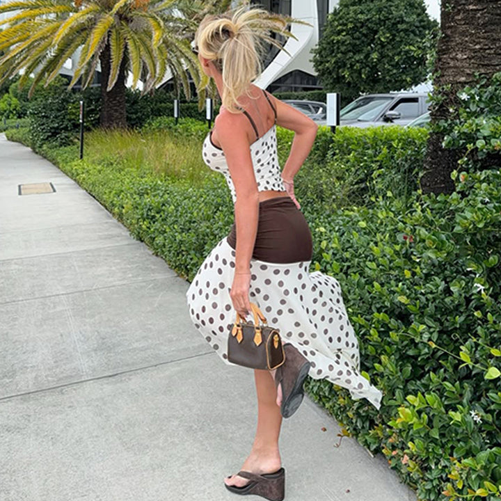 Damen Verspieltes Polka Dot Kleid mit Rüschenelementen und elastischem Taillenband Drune