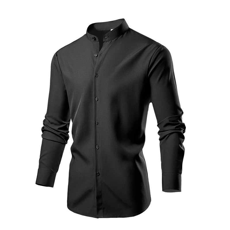 Herren Langarm-Kimonohemd mit modernem Stehkragen und eleganten Knopfdetails Drune