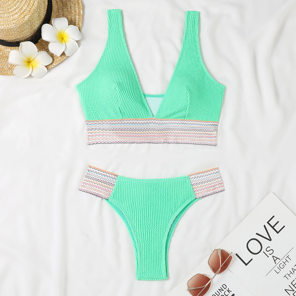 Damen Bikini-Set mit modernem V-Ausschnitt und strukturiertem Material Drune