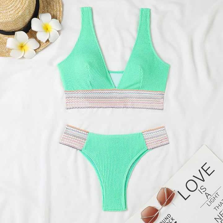 Damen Bikini-Set mit modernem V-Ausschnitt und strukturiertem Material Drune