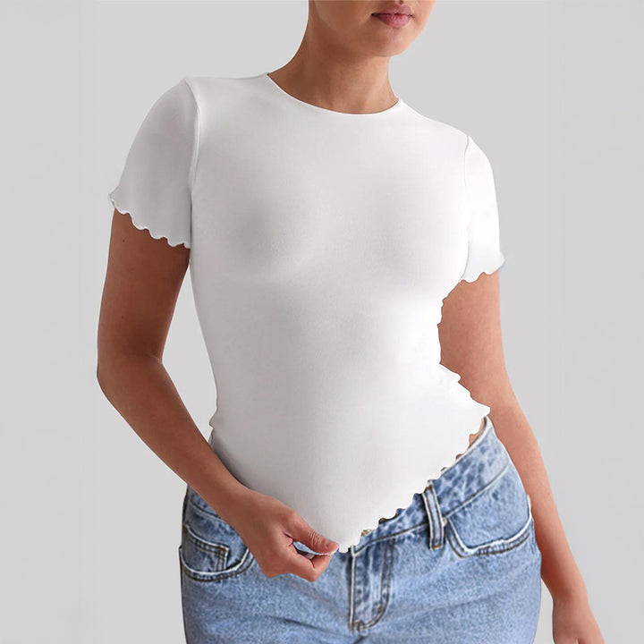 Damen Kurzarm-T-Shirt mit geschwungenen Säumen und figurbetonter Passform Drune