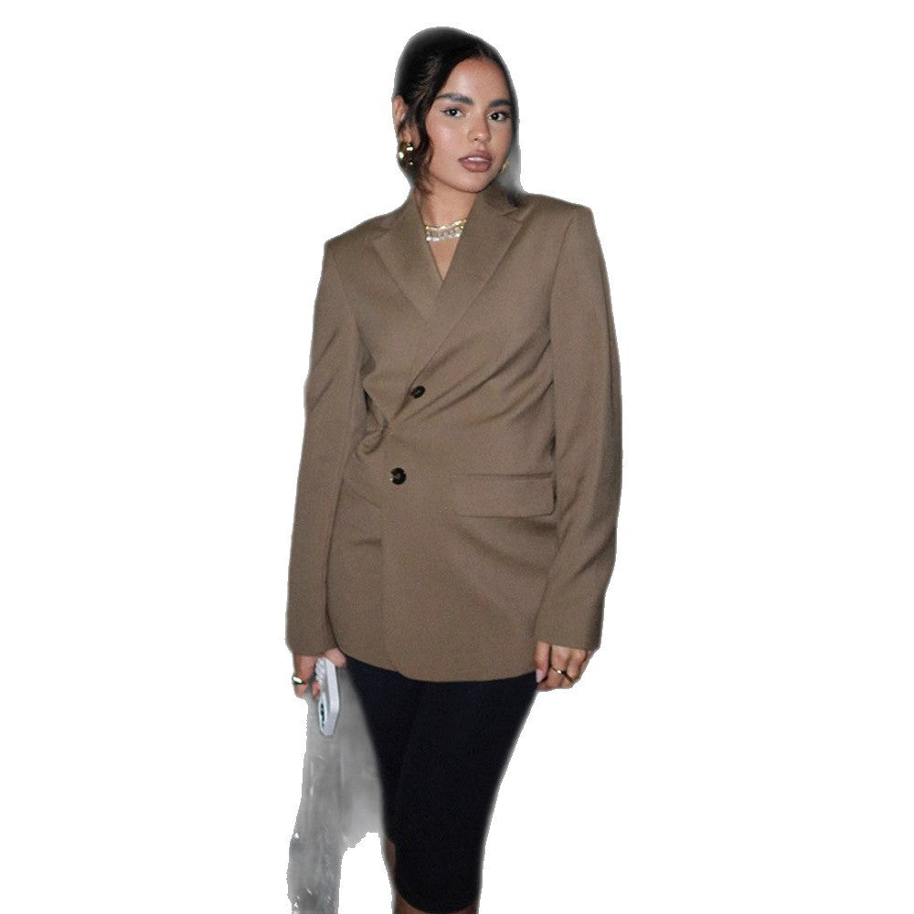 Damen Doppelreihiger Blazer mit Wickeloptik und skulpturaler Schulter Drune