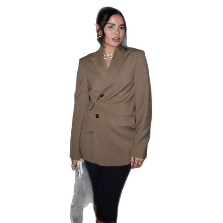 Damen Doppelreihiger Blazer mit Wickeloptik und skulpturaler Schulter Drune