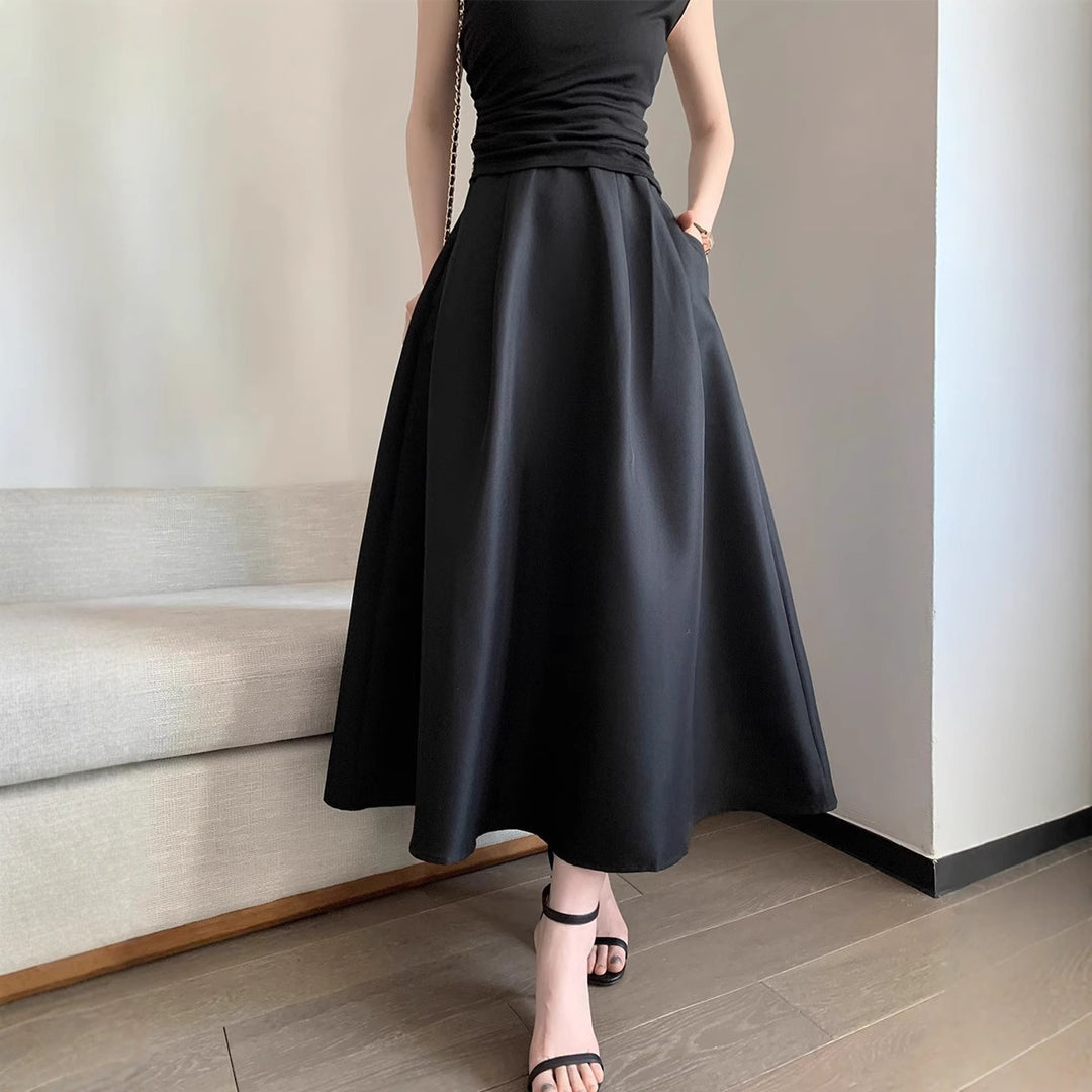 Damen Elegantes Langes Kleid mit Taillengürtel Drune
