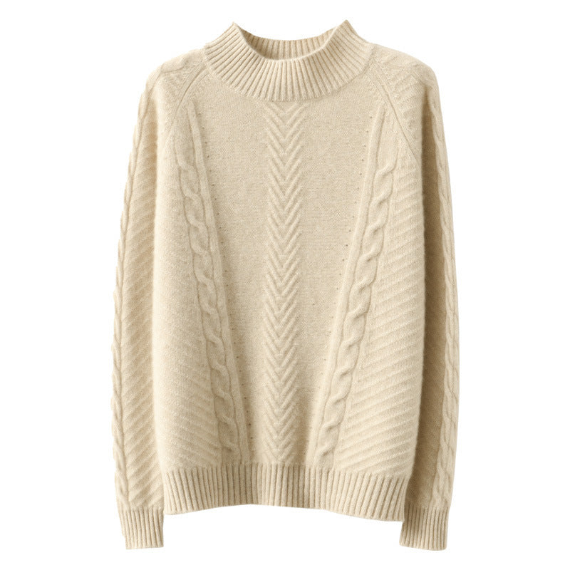 Damen Leichter Mohair‑Look Stehkragenpullover mit Zopf‑Ajour und taillierter Silhouette Drune
