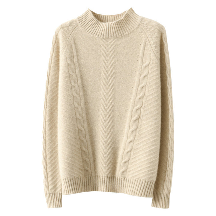Damen Leichter Mohair‑Look Stehkragenpullover mit Zopf‑Ajour und taillierter Silhouette Drune