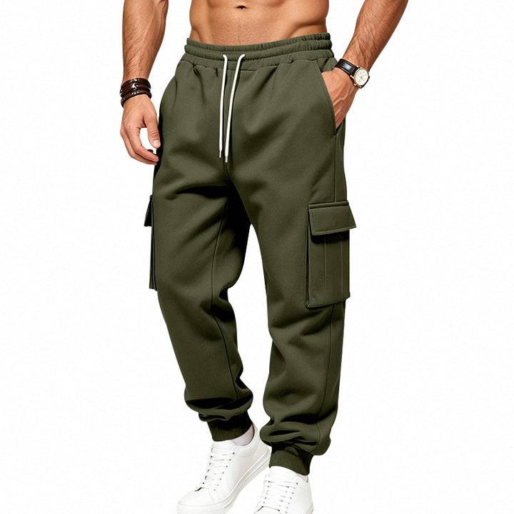 Herren Cargo-Jogginghose aus Sweat mit Kordelzug, elastischen Bündchen und großen Klappentaschen Drune