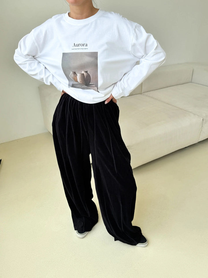 Damen weite Velours-Hose mit elastischem Bund und praktischen Seitentaschen Drune