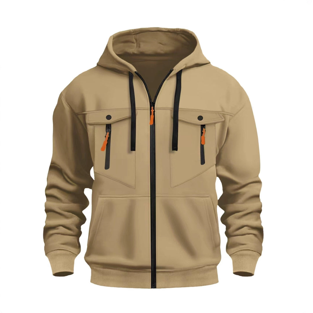 Herren Kapuzen-Sweatjacke mit durchgehendem Reißverschluss, zwei zip-Brusttaschen und ergonomischen Bündchen Drune