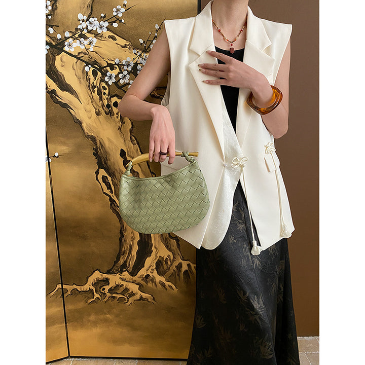 Damen elegante Weste mit Bindegürtel und stilvollen Taschen Drune