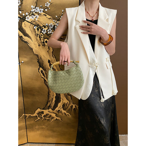 Damen elegante Weste mit Bindegürtel und stilvollen Taschen Drune