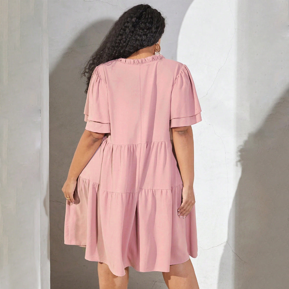 Damen luftiges Freizeitkleid mit verspielten Rüschen und elegantem Bindegürtel Drune