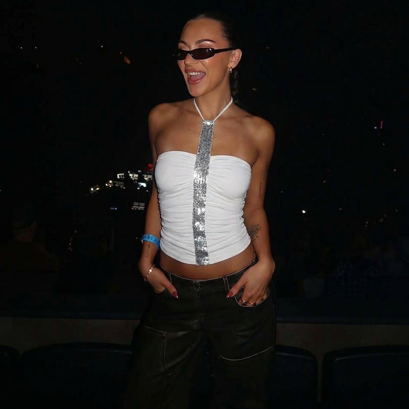 Damen Cropped Top mit Glitzerdetails und figurbetonter Passform Drune
