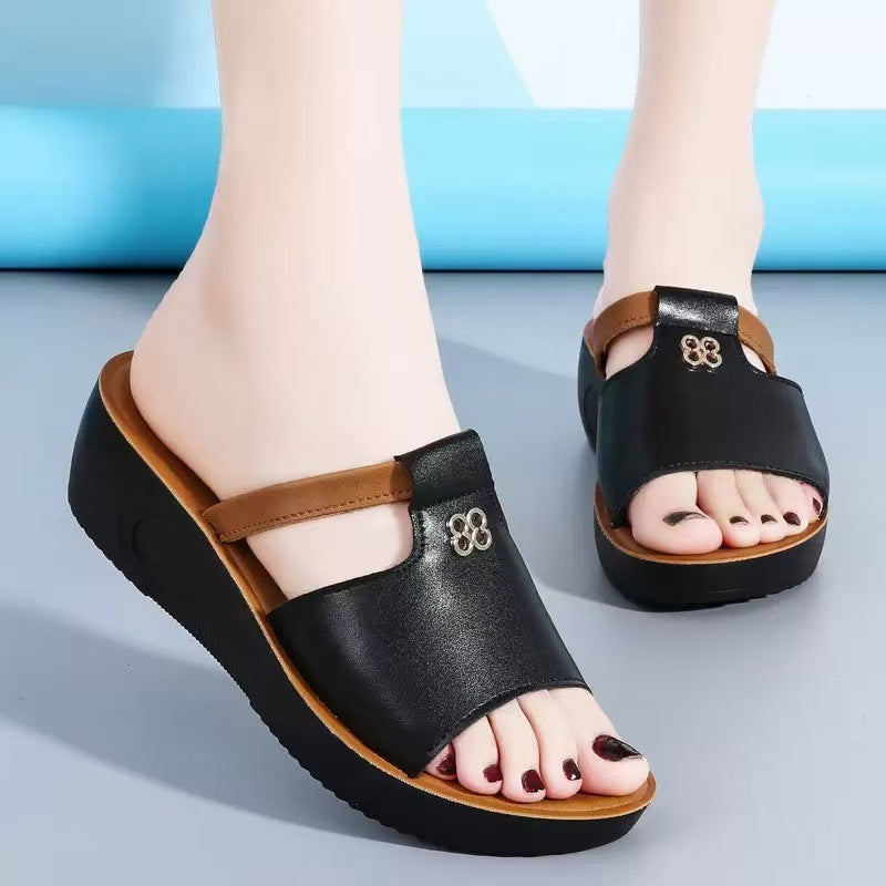 Drune - Sandalen zum Hineinschlüpfen mit offener Spitze | Stilvolle Keilsandalen bequeme Damen
