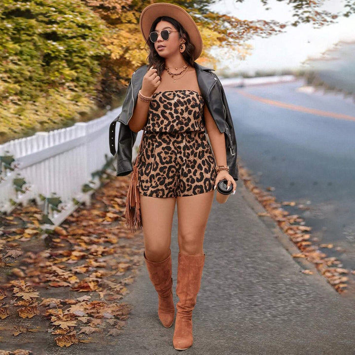 Damen Trägerloser Jumpsuit mit Leopardenmuster Drune