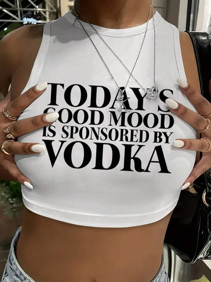 Damen Crop-Top mit mutigem Statement-Druck Drune