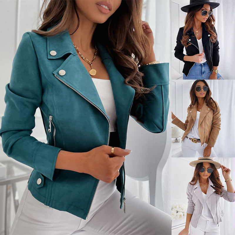Damen Lederjacke im Biker-Stil mit asymmetrischem Reißverschluss Drune