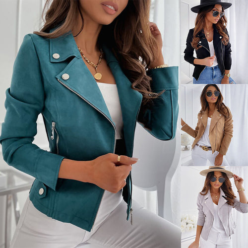 Damen Lederjacke im Biker-Stil mit asymmetrischem Reißverschluss Drune