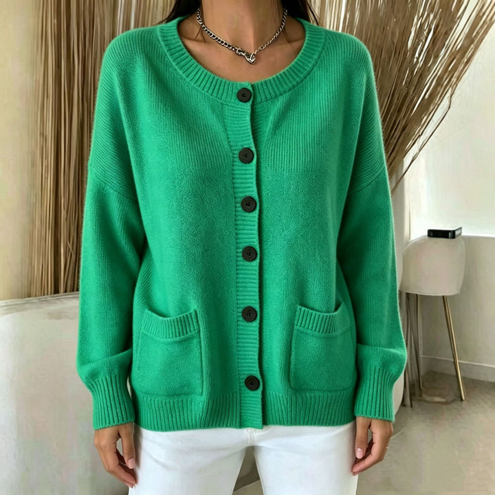 Damen Knopf-Cardigan mit Rundhals, aufgesetzten Taschen und Raglanärmeln Drune