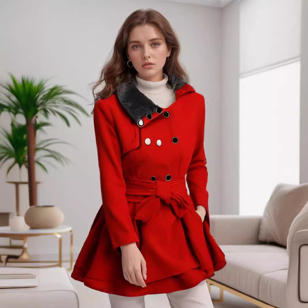 Damen modischer Trenchcoat mit weichem Kragen und schwingendem Schnitt Drune