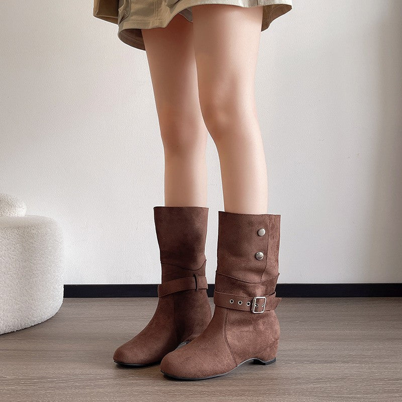 Damen Elegante Stiefeletten mit modischer Schnalle Drune