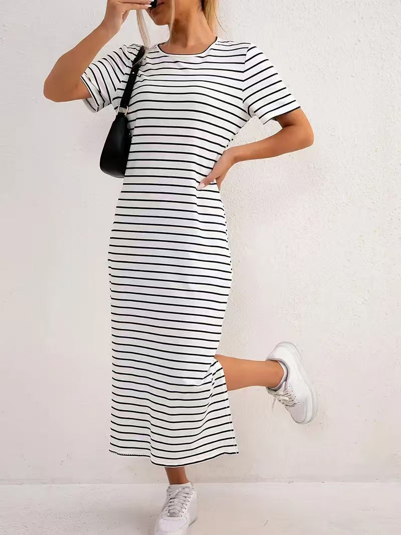 Damen Maxikleid mit seitlichen Schlitzen und gestreiftem Design Drune
