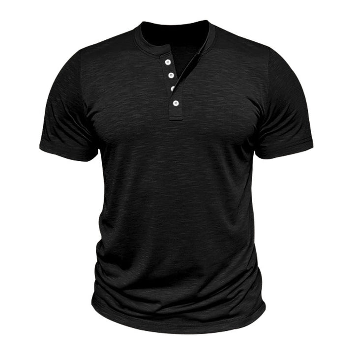 Herren Kurzarm-Henley-T-Shirt mit hochwertigem, atmungsaktivem Baumwollmix Drune