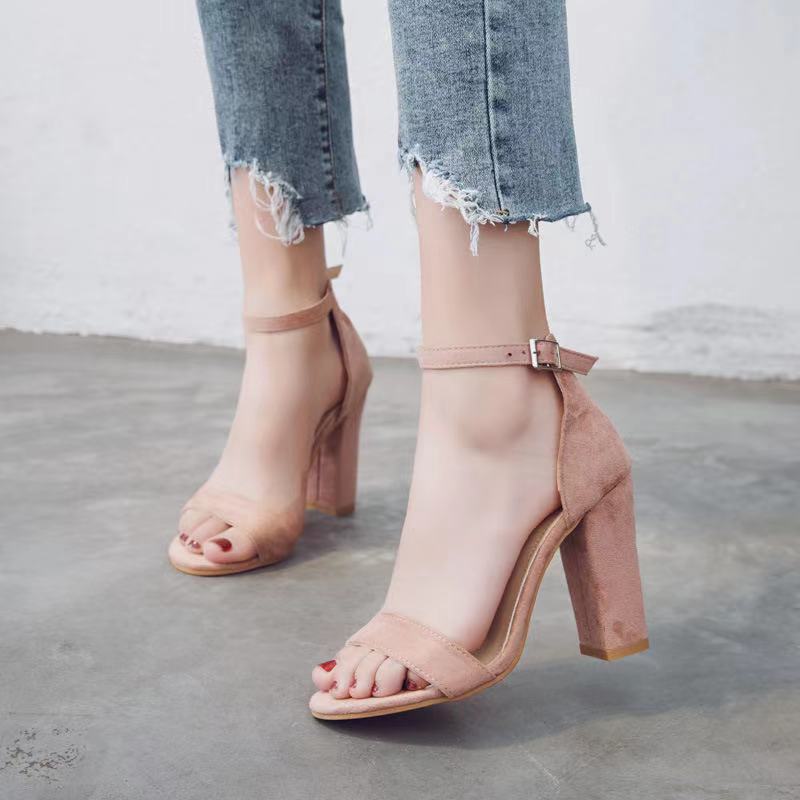 Damen elegante High Heel Sandalen mit breitem Riemen und Blockabsatz Drune