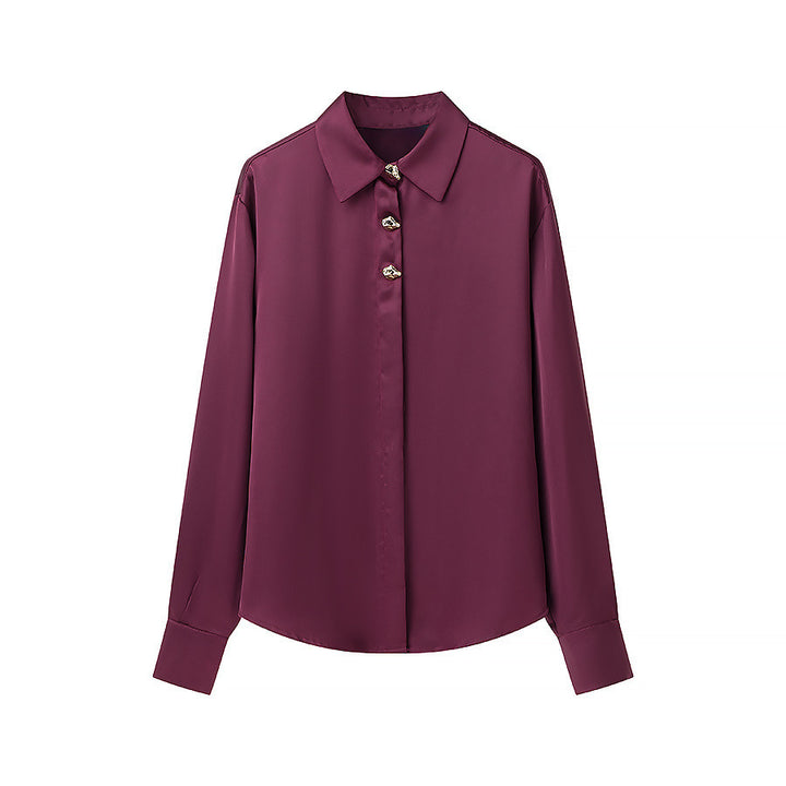 Damen Seidenoptik-Bluse mit Schmuckknöpfen und Hemdkragen Drune