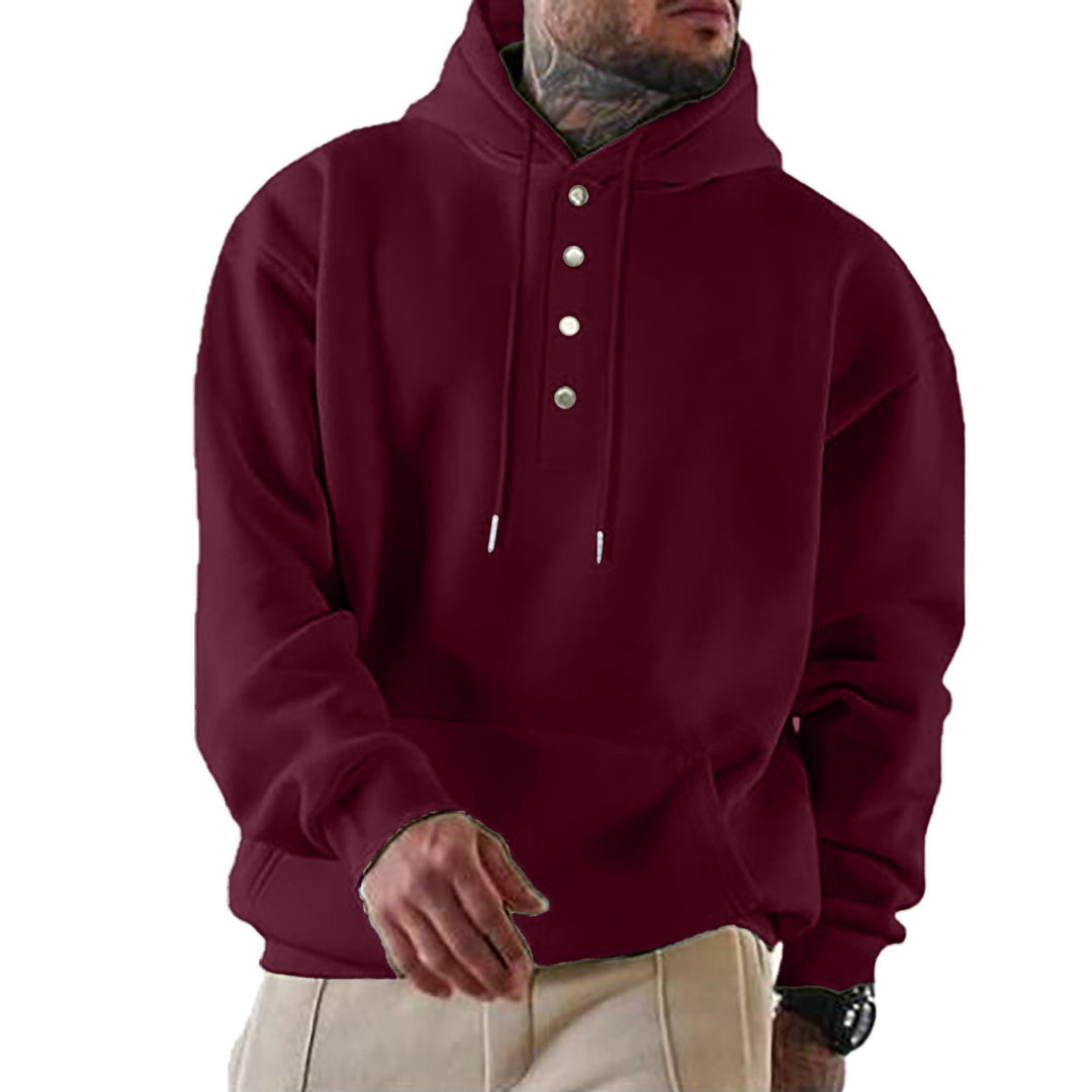 Herren Hoodie mit Henley-Knopfleiste und Kängurutasche EB