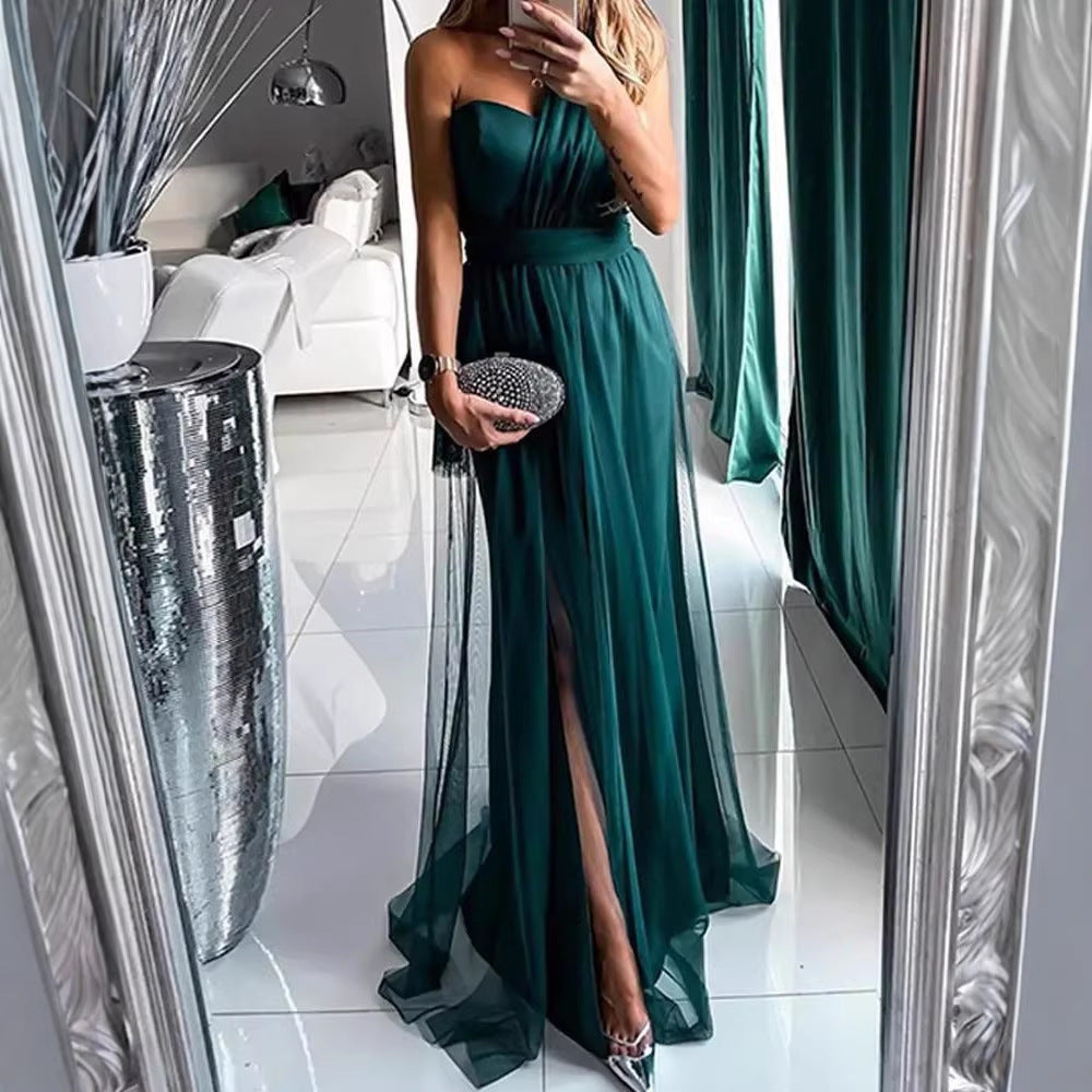 Damen Elegantes Abendkleid mit schulterfreiem Schnitt und hohem Beinschlitz Drune