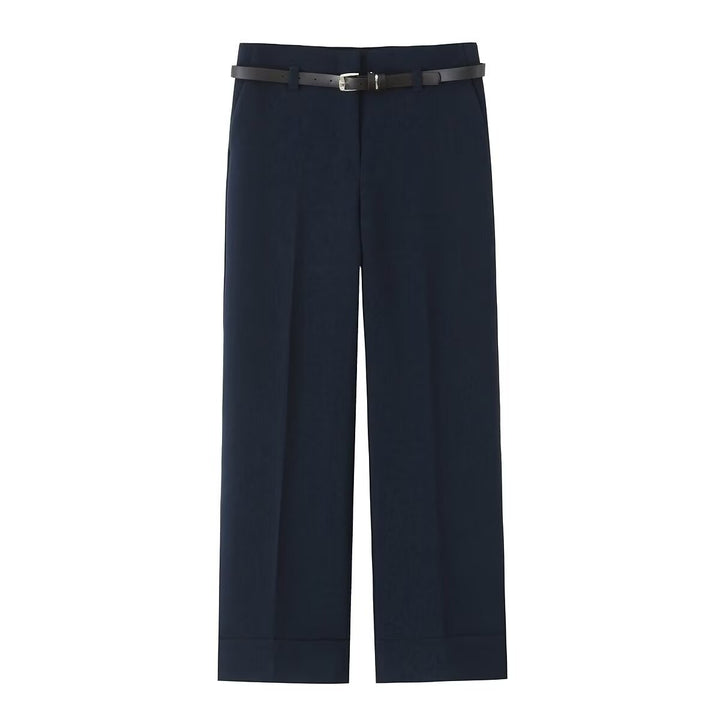 Damen 10+ weite High‑Waist Anzughose mit Bügelfalte und Umschlagsaum Drune