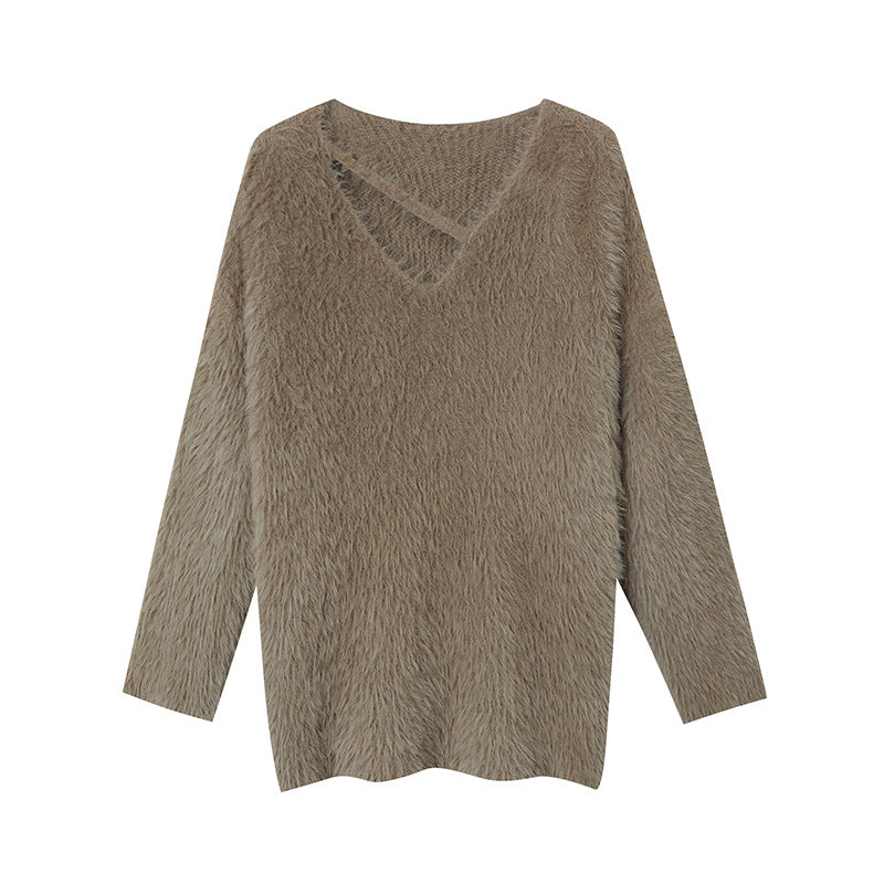 Damen kuscheliger V-Ausschnitt Pullover mit raffinierten Details und weichem Material Drune