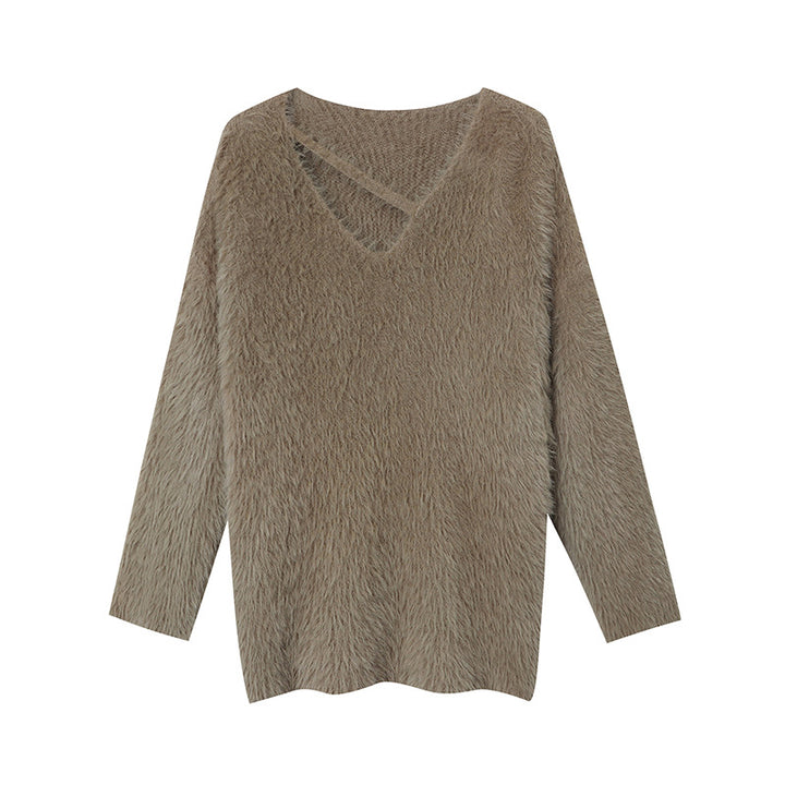 Damen kuscheliger V-Ausschnitt Pullover mit raffinierten Details und weichem Material Drune