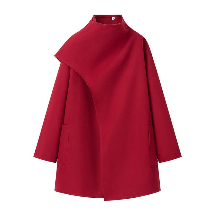 Damen 40+ asymmetrischer Wollmix Cape‑Mantel mit Stehkragen Drune