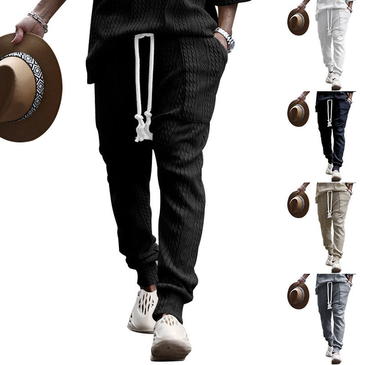 Herren Strukturierte Strick-Jogginghose mit Kordelzug, Zierkordel & elastischen Knöchelbündchen Drune