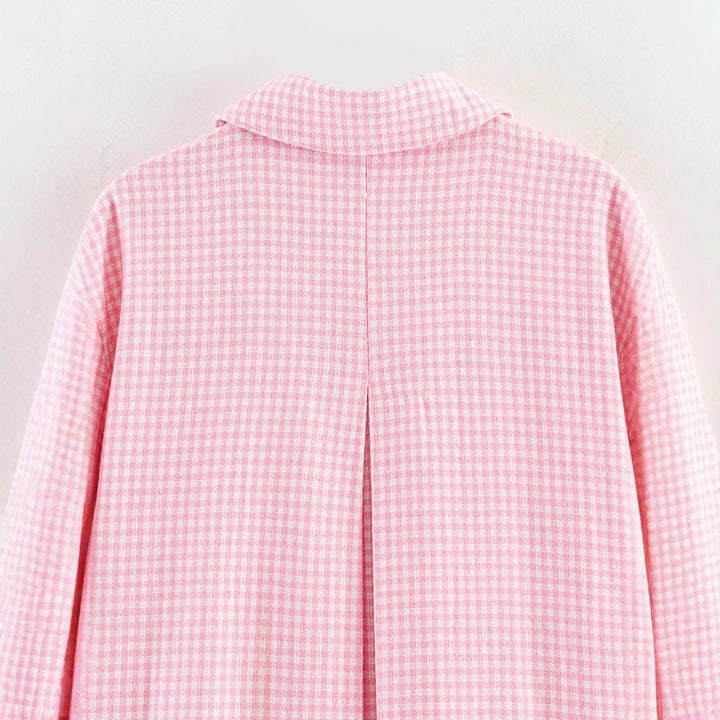 Damen Oversize-Kurzjacke mit kleinem Karo, aufgesetzten Taschen und Dekoknöpfen Drune