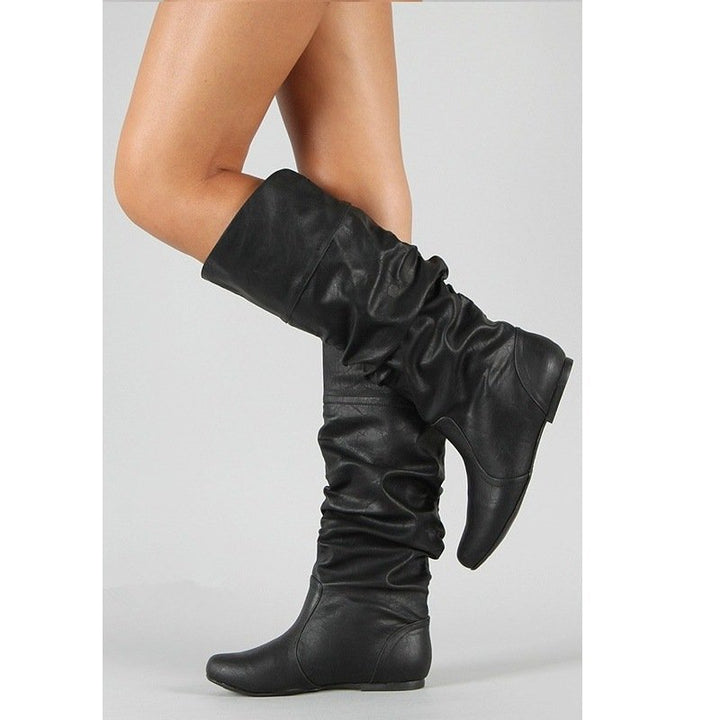 Damen nan lässige kniehohe Slouch-Stiefel mit flexiblem Schaft und flachem Absatz Drune