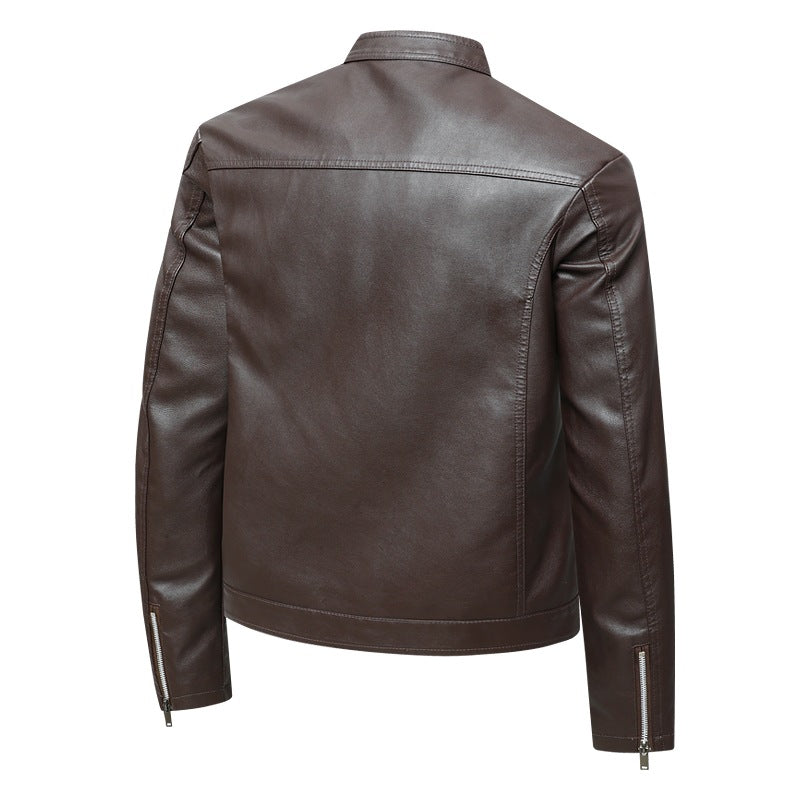Herren Elegante Slim-Fit Lederimitat‑Jacke mit Stehkragen & Zwei-Wege‑Reißverschluss Drune