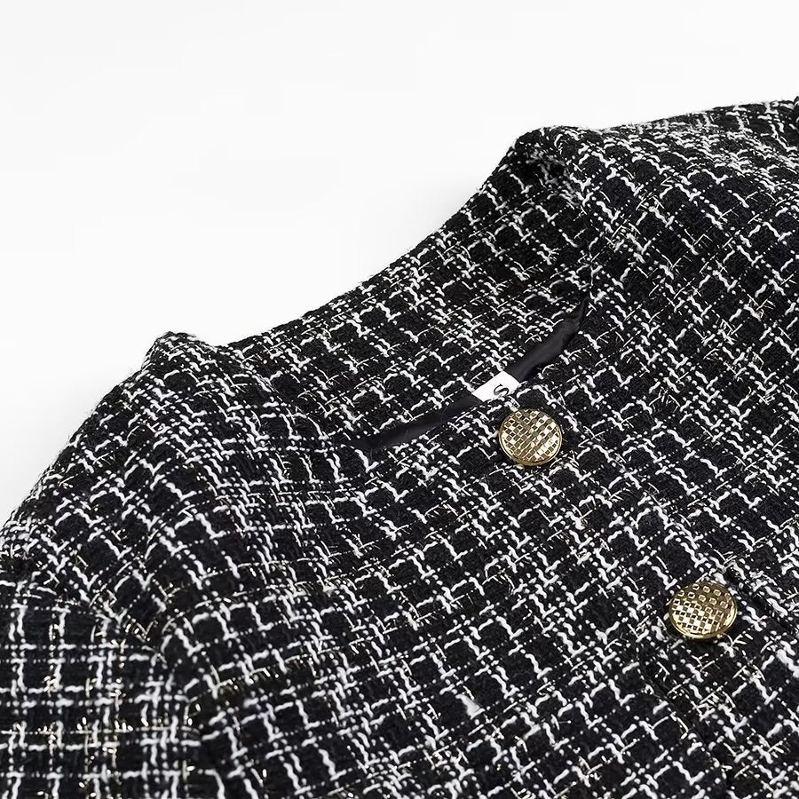 Damen Modische Bouclé-Jacke mit Knöpfen Drune