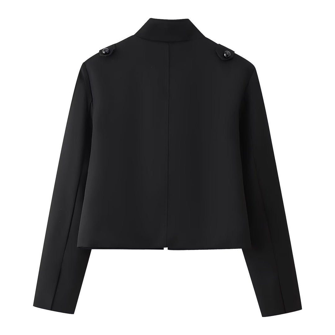 Damen Kurze uniforminspirierte Jacke mit Stehkragen und dekorativen Kordel‑Applikationen Drune