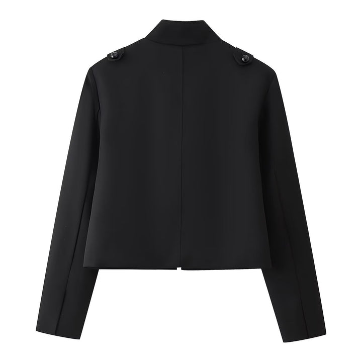 Damen Kurze uniforminspirierte Jacke mit Stehkragen und dekorativen Kordel‑Applikationen Drune
