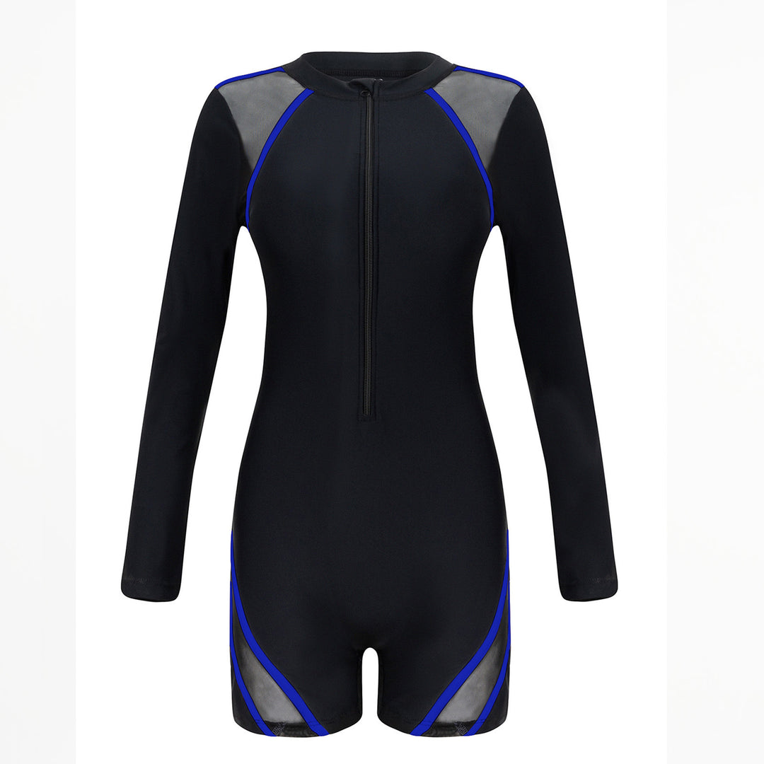 Damen Sportlicher Langarm-Schwimmanzug mit atmungsaktiven Netz Einsätzen Drune