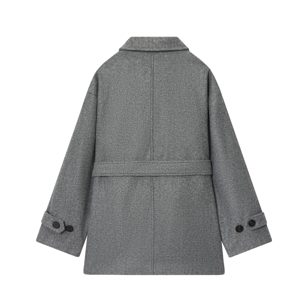 Damen nan kurzer Wollmix-Mantel mit Bindegürtel, überschnittener Schulter und aufgesetzten Taschen Drune