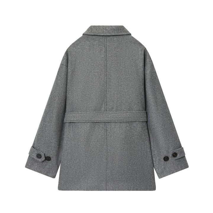Damen nan kurzer Wollmix-Mantel mit Bindegürtel, überschnittener Schulter und aufgesetzten Taschen Drune